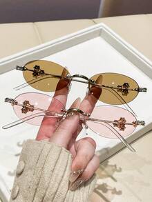 1pc/2pcs Women Fashion New Minimalist Oval Frameless Design Glasses Rhinestone Decor Stylish High-End Casual, Holiday, Party, Travel, UV Protection - Multicolor - View 20