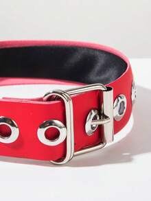 1pc Solid Color Leather Fashion Headband, Belt Buckle Decor, Versatile Personalized Hair Accessory,Festival,Party - FG1271-red - View 3