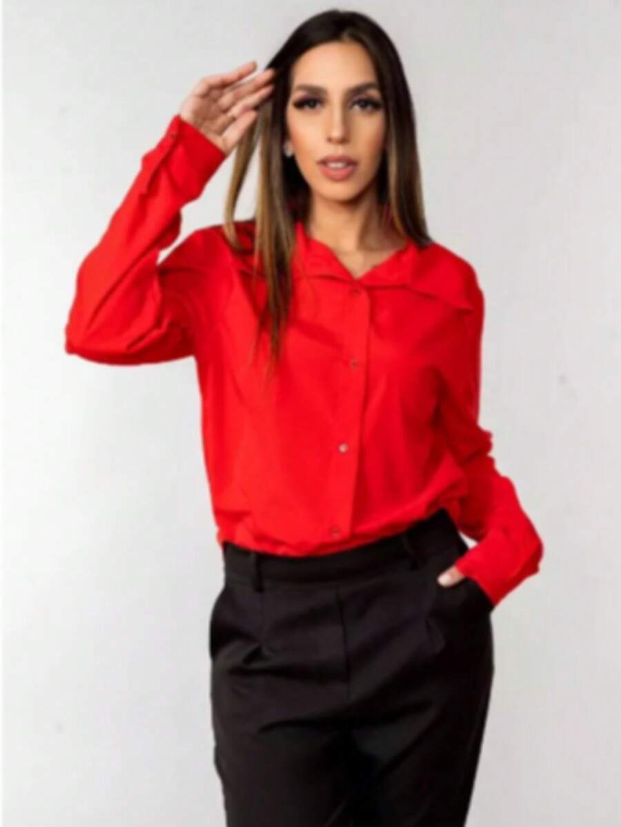 Women's Long-Sleeved Shirt, Tumblr Style – Casual, Comfortable, And Modern Fashion - Đỏ - Xem 1