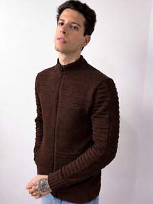 Men's Zippered Knit Jacket, Striped Sweater, Autumn/Winter, Regular Fit, Zipper, Daily Wear, For Going Out - Rỉ Nâu - Xem 1
