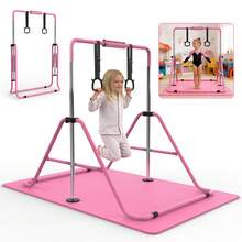 Gymnastics Bar For Kids, Gymnastics Horizontal Bar With Adjustable Height Foldable Training Bar With Mat For Home Practice - Pink - View 11
