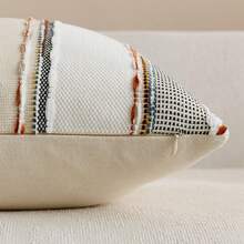 1pc Striped Textured Boho Throw Pillow Covers Aesthetic Woven Decorative Pillow Case For Couch Bed Sofa Bedroom Modern Funky 18 X 18-Inch Outdoor - Orange - View 5
