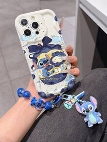 Disney Has Authorized, Phone Case - Chain Set, The Stitch Lilo & Stitch Phone Case Plus A Silicone 3D Or Fluffy Style Stitch Bracelet With Metallic Ring Removable Bracelet, Stitch And Angel Pattern, Compatible With Iphone 17/16/15/14/13/12/11/XS/XR/X Plus Pro Max, Wavy Design Phone Case For Girl, A Stylish Cartoon Summer Phone Case, The Perfect Gift Choice, Phone Protection, Durable Phone Cover, Great Gift For Friends And Family - White Style B - View 2