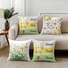 4 Stücke minimalistischer Gänseblümchen & Bienen dekorativer Kissenbezug Set, einseitig aus weichem Pfirsich-Samt, 45*45CM Kissenbezug geeignet für Inneneinrichtung, Partys, Geschenke - Verschiedenfarbig - Übersicht 4