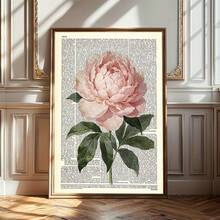 1pc Vintage Peony Dictionary Art Print, Botanical Newspaper Art, Floral Collage Wall Decor, Retro Floral Poster, Unique Gift - Multicolor - View 7