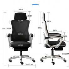 Ergonomic Office Chair With Adjustable Backrest And Footrest - Blue and White - View 3