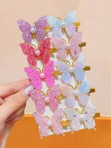 5/10/20 Stück bunte Farbverlauf Kunstglitzer Schmetterlinge zufällige Farben, süße, elegante 3D Haarspangen, Pony-Clips, Haarzubehör, Festival, Party - Verschiedenfarbig - Übersicht 4