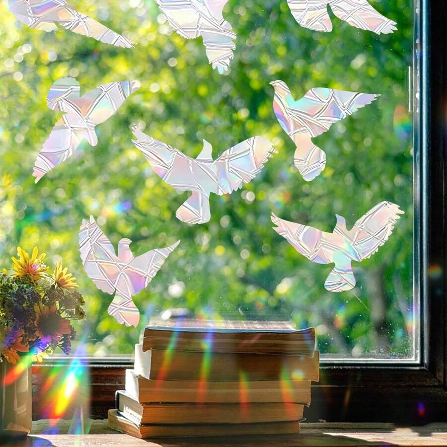 1 Set Prism Colorful Bird DIY Static Cling Window Stickers. Rainbow Sunlight Catcher Decor For Summer. Removable, Waterproof, Reusable. Suitable For Living Room, Bedroom Windows, Home Office Glass Sliding Doors Personalized Decorative Stickers. - Pigeon - View 1