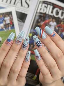 Tiebeauty 2pcs/Set Football World Cup Themed American Flag Nail Stickers, Red White Blue National Flag Elements, Waterproof Long-Lasting Nail Art Decals, Removable DIY Nail Accessories - Multicolor - View 5