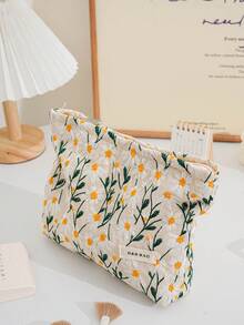 1個淺米色刺繡雛菊便攜多功能化妝包，時尚休閒大容量拉鍊化妝收納袋，旅行文具收納包，度假必備化妝包，可收納耳機、充電器、口紅、化妝品、香水、護膚品，居家裝飾，適合媽媽、護理師、學生、學生派對，可放鑰匙，節日禮物 - 米色 - 查看 13