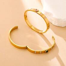 1pc Fashionable Versatile Stainless Steel Colorful Crystal Heart Bracelet, Minimalist Geometric Design Women Bangle, Suitable For Daily Wear And Various Occasions - CL-1566 - View 3