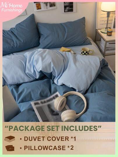 3pcs Blue Bedding Set, 1 Duvet Cover & 2 Pillowcases, Soft & Comfortable Home Textile, Soft & Skin-Friendly, Multiple Colors Available, Suitable For Dorm, Simple & Fashionable Home Decor, Soft & Comfortable Bedroom Bedding Set, Fashionable Set, Machine Washable, No Filler