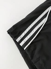 1pc Tween Girls' Casual Striped Patchwork Bermuda Shorts, Versatile Summer Fashion - Black - View 8
