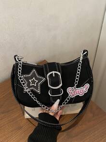 Fashion Star Underarm Bag, New Women's Chain Strap Sweet & Spicy Chic Shoulder Bag - Black - View 10