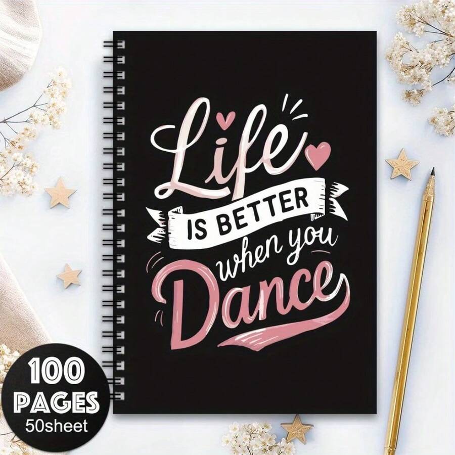 1本粉色與白色舞蹈主題螺旋筆記本 - 「Life Is Better When You Dance」設計,適合舞蹈愛好者與計畫者的理想禮物,舞蹈配件學校用品 - A - 查看 1
