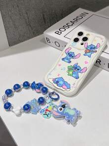 Disney Has Authorized, Phone Case - Chain Set, The Stitch Lilo & Stitch Phone Case Plus A Silicone 3D Or Fluffy Style Stitch Bracelet With Metallic Ring Removable Bracelet, Stitch And Angel Pattern, Compatible With Iphone 17/16/15/14/13/12/11/XS/XR/X Plus Pro Max, Wavy Design Phone Case For Girl, A Stylish Cartoon Summer Phone Case, The Perfect Gift Choice, Phone Protection, Durable Phone Cover, Great Gift For Friends And Family - White Style B - View 6