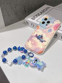 Disney Has Authorized, Phone Case - Chain Set, The Stitch Lilo & Stitch Phone Case Plus A Silicone 3D Or Fluffy Style Stitch Bracelet With Metallic Ring Removable Bracelet, Stitch And Angel Pattern, Compatible With Iphone 17/16/15/14/13/12/11/XS/XR/X Plus Pro Max, Wavy Design Phone Case For Girl, A Stylish Cartoon Summer Phone Case, The Perfect Gift Choice, Phone Protection, Durable Phone Cover, Great Gift For Friends And Family - 白色款式B - 查看 6