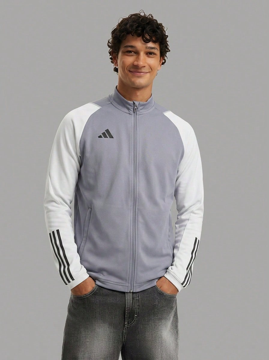 Adidas Men Training Jacket Lightweight Breathable Quick Dry Stretch Skin-Friendly Zip Up Elastic Cuffs Logo Easy To Clean Gym Training Running Commuting Daily Spring Autumn Grey HP1908 - grey - View 1