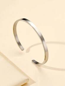 Solid Color Stainless Steel Bracelet For Daily Wear - Silver - View 3