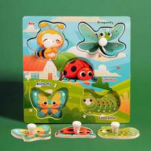 1pc Cartoon Children's Wooden Puzzle Toy, Preschool Matching Board With Cartoon Animals & Fruits, Perfect Learning Toy For Kids, Suitable For Christmas, Halloween And Thanksgiving - Multicolor - View 11