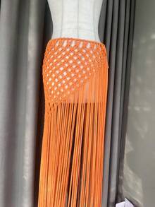 Beachapche Hand Crochet Tassel Skirts Women Fashion Side High Knitted  Beach Cover Ups - Quả cam - Xem 6