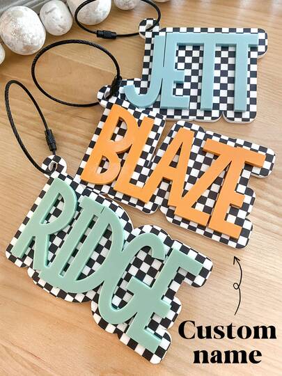 Acrylic Plaid Keychain | Personalized Acrylic Name Tag | Backpack Name Tag | Diaper Bag Keychain | 3D Name Tag | Customized Name Tag