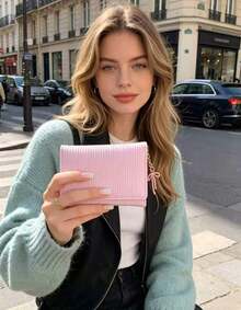 Korean Bow Ins Student Wallet, Short Women's Wallet, High-End Three Fold Change Card Wallet Clip Wallet,Multi-Functional Wallet Women Short Wallet Coin Purse Flap Card Case Envelope Bag For Women Wallet2026 - 粉色 - 查看 1