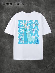 Disney Women's Casual White Cotton T-Shirt With Elsa Frozen Print, Men's Sizes Suitable For The Whole Family - 白色 - 查看 3