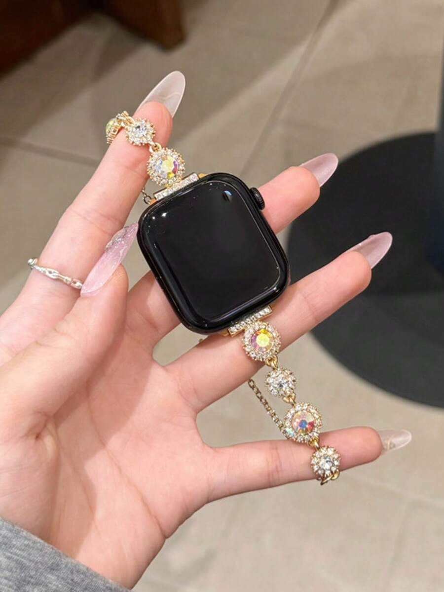 1 chiếc dây đeo đồng hồ kim loại đính đá unisex, tương thích với Apple Watch, dây đeo từ tính cho các dòng 38mm 40mm 41mm 42mm 44mm 45mm 46mm 49mm Ultra/11/10/9/SE/8/7/6/5/4/3/2/1 - Vàng - Xem 1