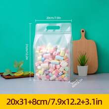 Set de 10/20/40/50 piezas de bolsas con cremallera transparentes y mate con asas, aptas para uso doméstico, reutilizables, para viajes, almacenamiento de caramelos, frutos secos, aperitivos, galletas, té, frutas, con sellado hermético, también adecuadas para almacenamiento y conservación en cocinas comerciales, accesorio ideal para vacaciones, bodas y fiestas. - Escarchado - Ver 26