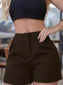 Pantalones cortos de verano casuales y elásticos para mujer, estilo americano - Café integral - Ver 3