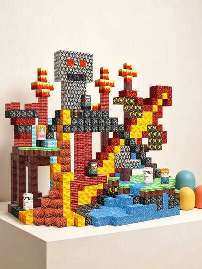 Lava Underworld Magnetic Blocks (100-350PCS) Ideal Kids' Festival Gift, Multi-Sizes Available, Fantasy Toy For Dark Scene Building & Adventure Games