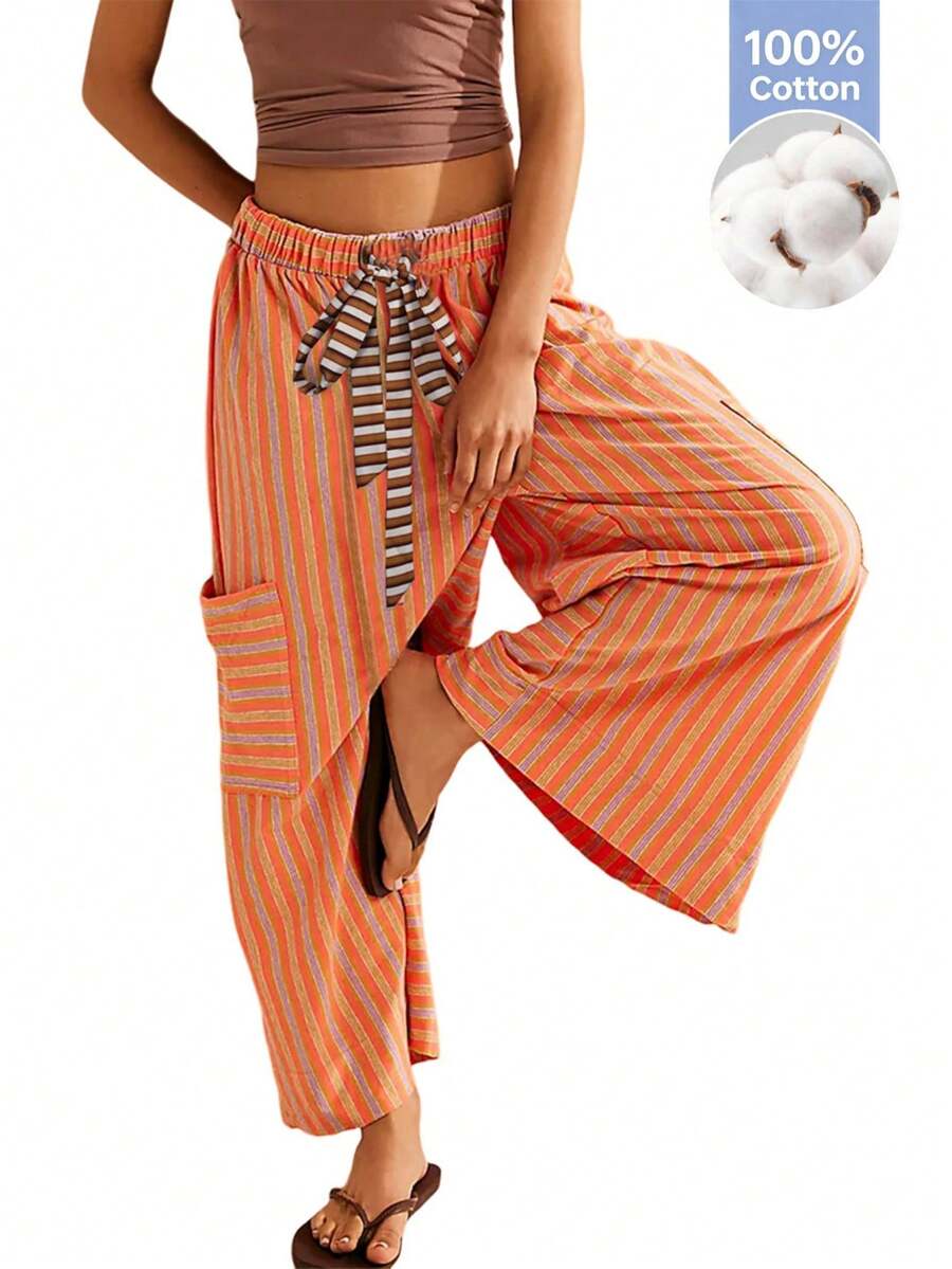 Casual    Knot  Pocket  Belted - Orange - View 1