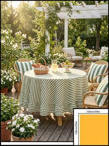 1pc Striped Ruffle Edge Round Table Decor Cloth, Vintage American Style Ruffle Edge Kitchen Decor, Round Living Room Decor Cloth, Valentine's Day Dining Table Decor - Green - View 14