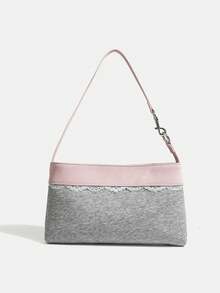 Korean Hieta Style Lace Patchwork Shoulder Bag, 2 Colors Faux Suede Blended Underarm Bag, Minimalist Elegant Daily Handbag - Multicolor - View 1