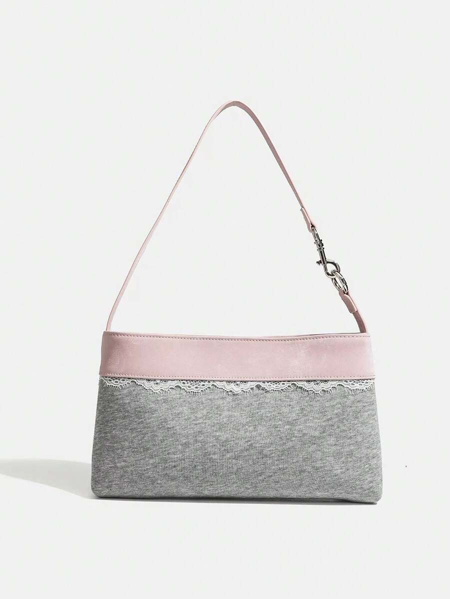 Korean Hieta Style Lace Patchwork Shoulder Bag, 2 Colors Faux Suede Blended Underarm Bag, Minimalist Elegant Daily Handbag - Multicolor - View 1