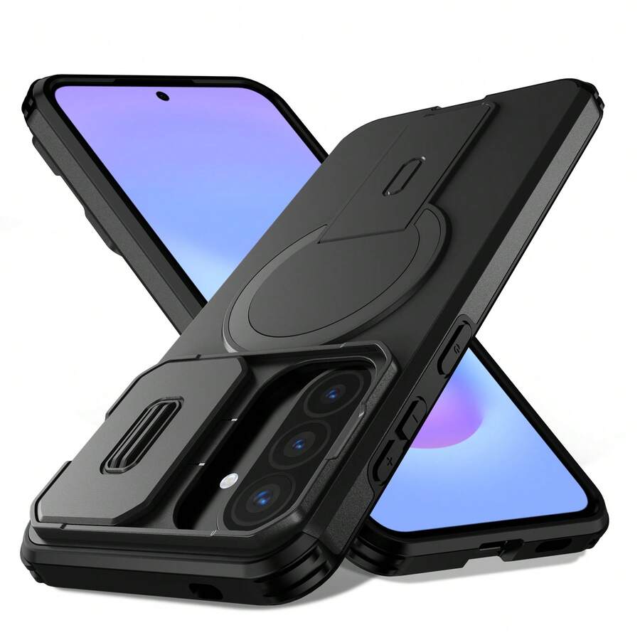 Nach Aufgabe einer Bestellung, folgen Sie dem Geschäft und holen Sie das Produkt ab, um ein kostenloses Schlüsselband zu erhalten. Dieses militärische Handyhülle eignet sich für das Galaxy S25 FE. Sie verfügt über einen integrierten Ständer, ein magnetisches Design, eine robuste Konstruktion und unterstützt kabelloses Laden. Sie ist kompatibel mit Modellen wie S25, S24, S22, S23, A16, A36, A26, A17, A55, A35, A15, A13 4G/5G. Dies ist ein tolles Geschenkitem für Männer und Frauen. - Schwarz - Übersicht 1