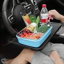 1pc Car Steering Wheel Desk, Featuring Double-Sided Usage. A Multi-Functional In-Car Storage Rack That Can Transform Into A Laptop Desk To Facilitate In-Car Office Work; Can Also Be Used As A Car Dining Tray To Make Meals More Comfortable On The Road; And Serves As A Stable Laptop Stand, Practical And Convenient. - 1pc Car Steering Wheel Table - View 2