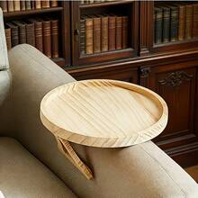 Clamping Sofa Armrest Tray, Bamboo Adjustable Foldable, Suitable For Holding Cups, Phones, Tablets And Snacks. Sturdy Non-Slip Side Table Holder, Applicable To Living Room, Bedroom And Sofa. Home Organization Storage Tray - Wood Color - View 8