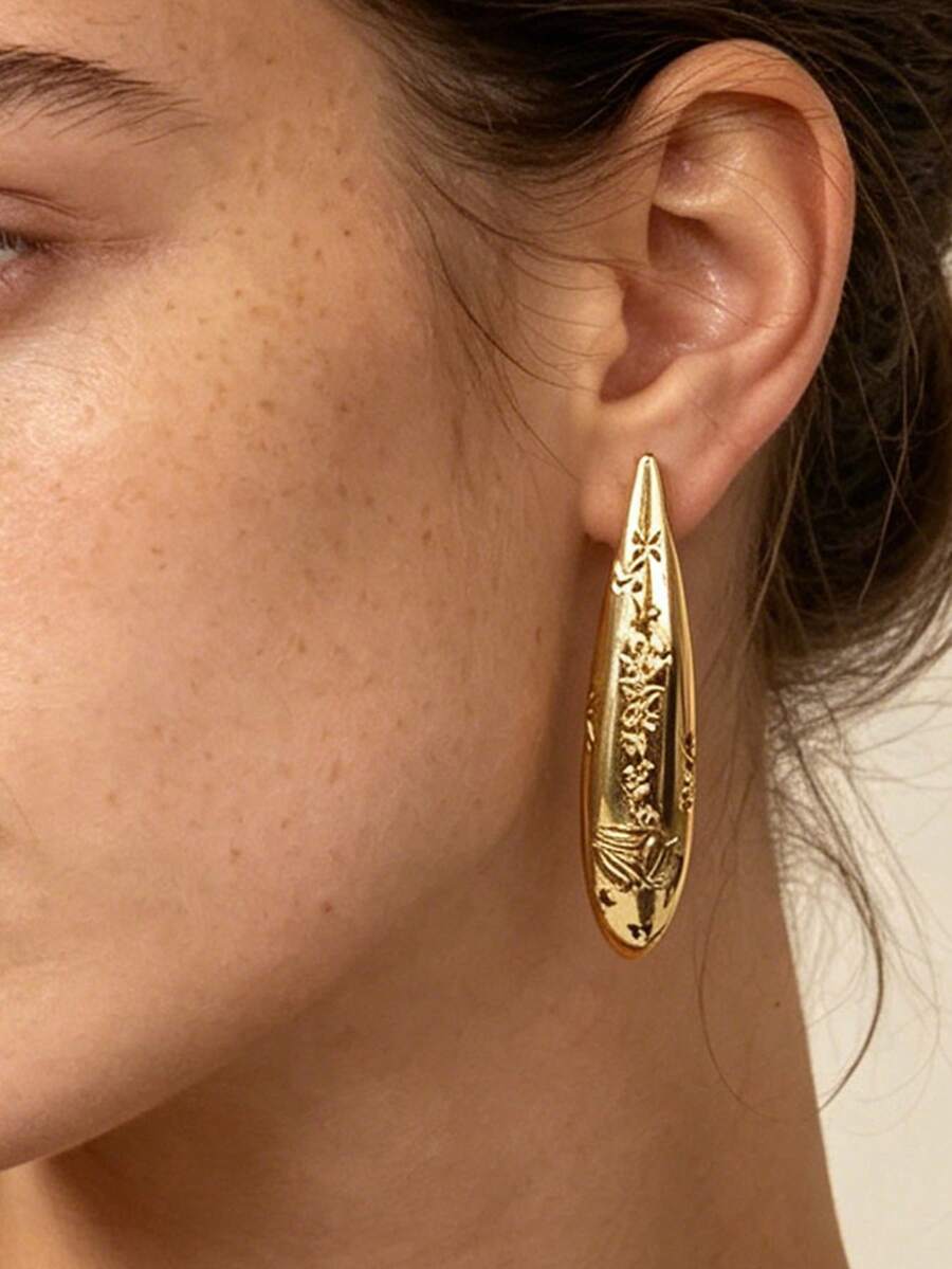 1 par de pendientes elegantes y delicados con diseño de nicho de gota de agua tallada, pendientes versátiles y de alta gama minimalistas para mujeres - Pendientes geométricos - Ver 1