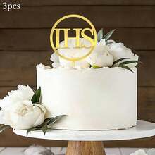 3pcs/6pcs Gold Acrylic IHS Cake Toppers, Holy Communion Cake Decorations, Baptism Confirmation First Communion Party Supplies - Multicolor - View 17