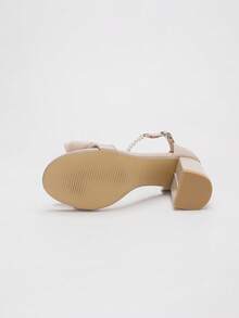 Summer Fashion Faux Pearl Bow Bridal Open Toe High Heel Shoes, Soft Apricot Leather Strap Thick Heel Sexy Round Toe Super High Heel Sandals For Women - Apricot - View 10