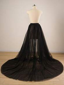 1pc Gothic 4‑Layer Multi‑Color Tulle Maxi Skirt, High Waist Floor‑Length Train Mesh Skirt For Halloween Party Cosplay Dark Fairy Photoshoot - Multicolor - View 8