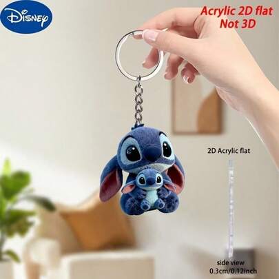 【2D平面】迪士尼星际宝贝亚克力钥匙扣 - 2D平面设计，不锈钢链，适用于钥匙、背包和钱包，是送给男士和女士的完美情人节礼物、复活节礼物、生日礼物、可爱钥匙扣、小饰品、女士钥匙扣、母亲节创意礼物、腕带钥匙扣、可爱钥匙扣、教师节礼物、钥匙圈