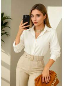 Women's Long-Sleeved Shirt, Tumblr Style – Casual, Comfortable, And Modern Fashion - 白色 - 查看 1