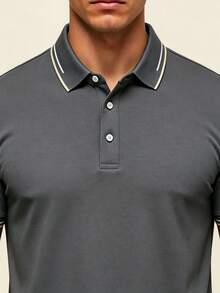 AHTELB 夏季休閒翻領鈕扣短袖男士 Polo 衫，冰絲透氣短袖上衣，高爾夫 POLO 衫，休閒通勤 POLO 衫，適合戶外休閒、娛樂和運動穿著，送給丈夫、男朋友、客戶、父親的禮物 - 深灰色 - 查看 3