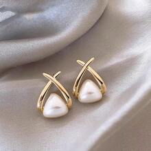 10pcs Unique Faux Pearl Earrings Set, Luxury Minimalist Earrings For Women - Gold - View 5