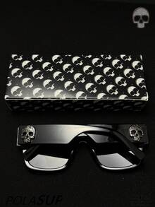 1 Set American Retro West Coast Style Cashew Flower Skull U.S.A Design Thick Frame Decorative Glasses For Men - 美式Cashew Flower Skull - 查看 2