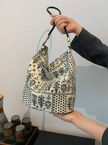 New Ditsy Floral Large Capacity Bucket Bag, Unique Design, Fashionable And Versatile Shoulder Bag - Beige - View 8
