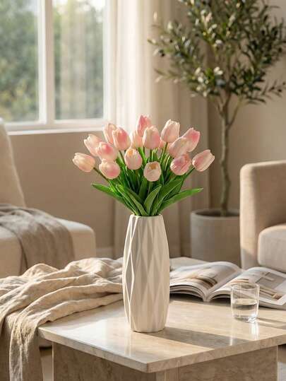 Flores de tulipán rosa degradado hechas a mano, ramo de tulipanes artificiales de material PU, adecuado para decoración del hogar, bodas, Día de la Madre, regalos del Día de San Valentín